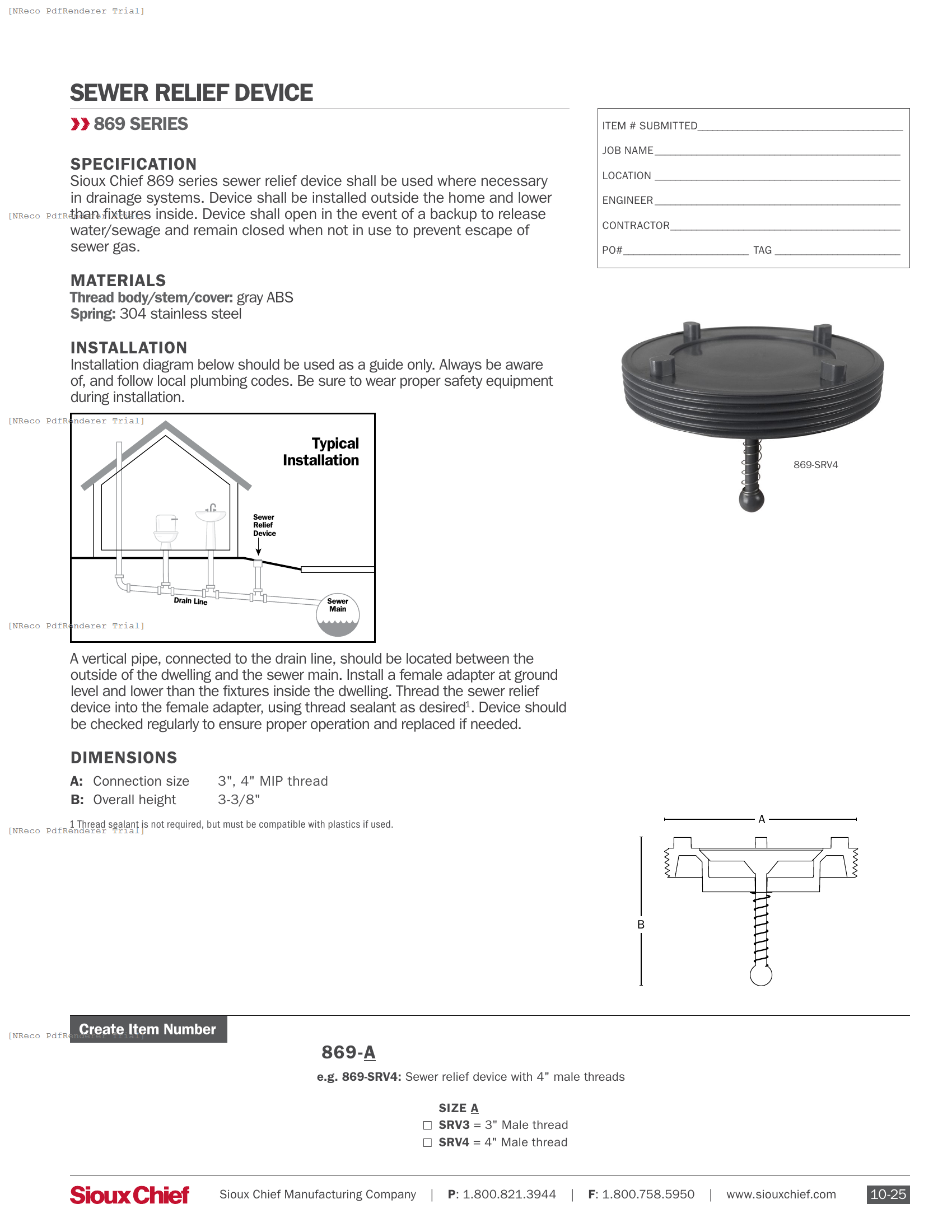 869 SERIES - SEWER RELIEF DEVICE - SPEC SHEET.PDF Specification Document